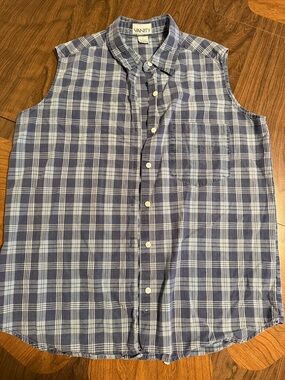 Vanity Blue Plaid Sleeveless Button-Down Shirt Size L